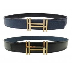 NEUF CEINTURE HERMES BOUCLE H AU CARRE T90 LIEN REVERSIBLE NOIR & BLEU BELT 780€