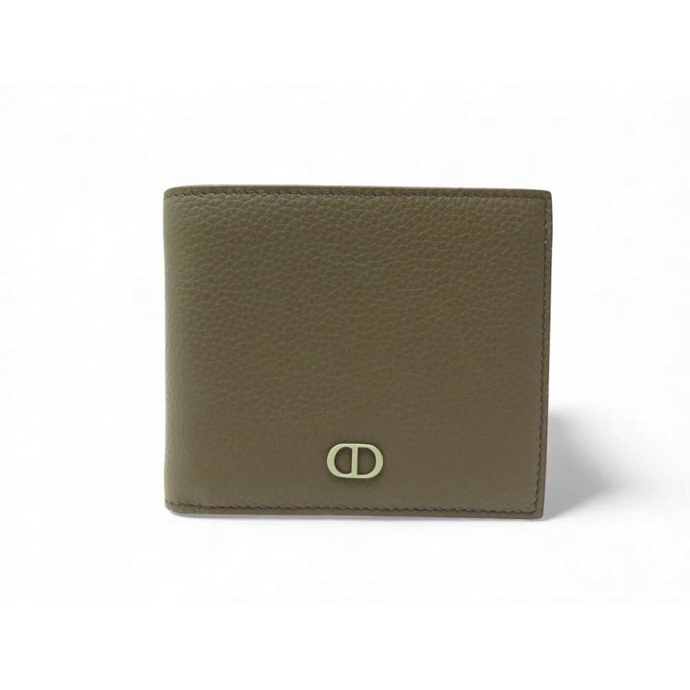 NEUF PORTEFEUILLE DIOR A 2 VOLETS CD ICON 2ESBC027CDI EN CUIR TAUPE WALLET 500€