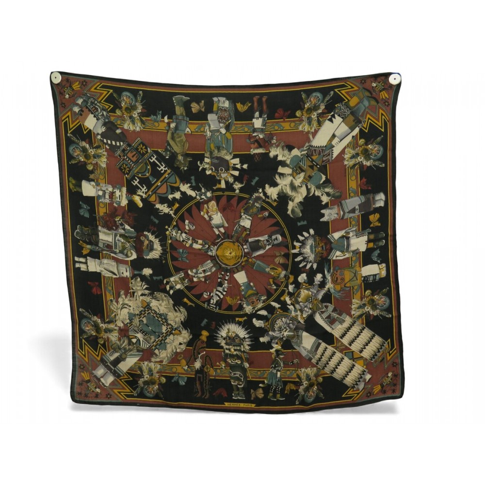 FOULARD HERMES KACHINAS INDIENS CARRE 90 EN CACHEMIRE & SOIE CASHMERE SCARF 895€