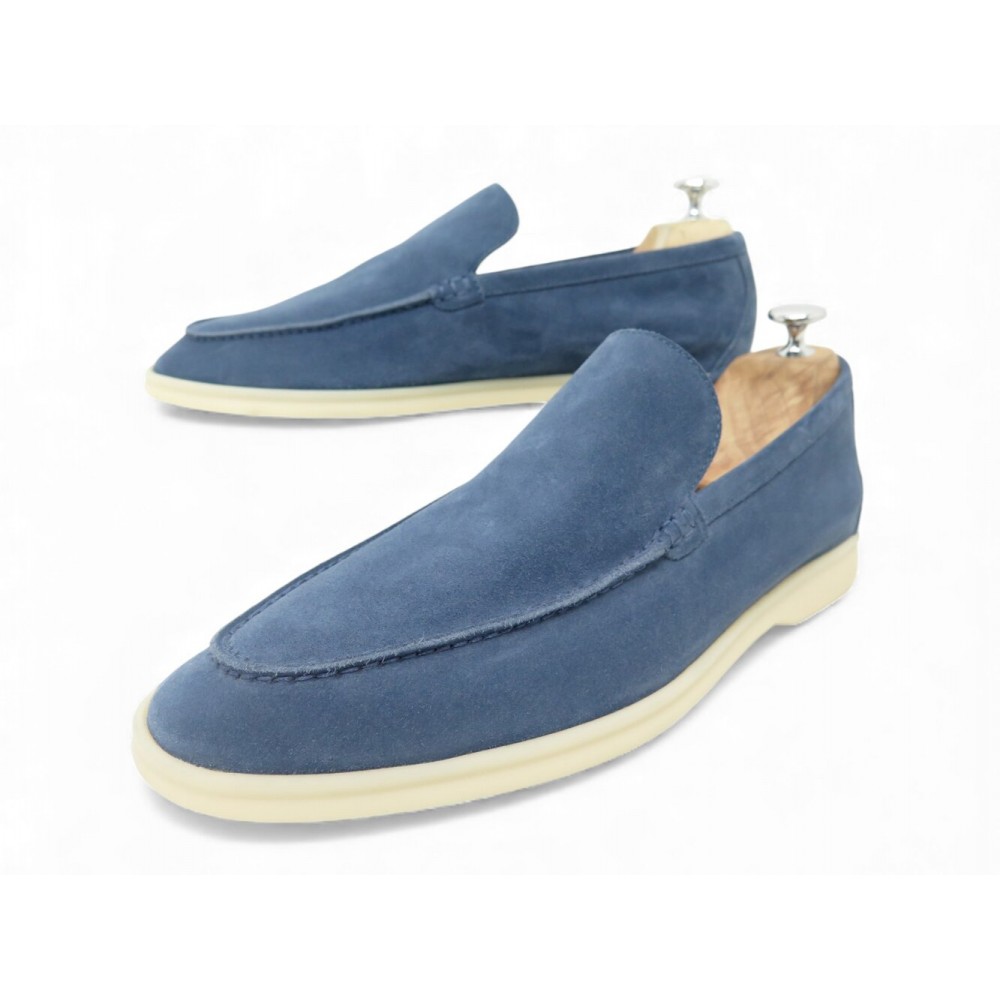 NEUF CHAUSSURES LORO PIANA SUMMER WALK MOCASSINS 43.5 EN DAIM BLEU LOAFERS 830€