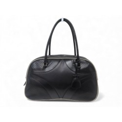 SAC A MAIN PRADA BOWLING EN CUIR PERFORE NOIR LISERET BLANC HAND BAG PURSE 1490€