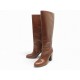 NEUF BOTTES CHANEL G28695 A TALON EN CUIR MARRON 38.5 + BOITE HIGH BOOTS 1950€