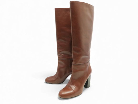  bottes chanel g28695 a talon en cuir marron 38.5