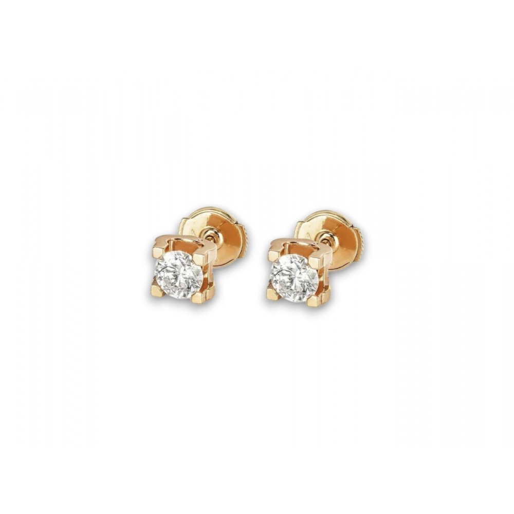 NEUF BOUCLES D'OREILLES PUCES CARTIER C EN OR ROSE DIAMANT 0.48CT EARRINGS 6400€