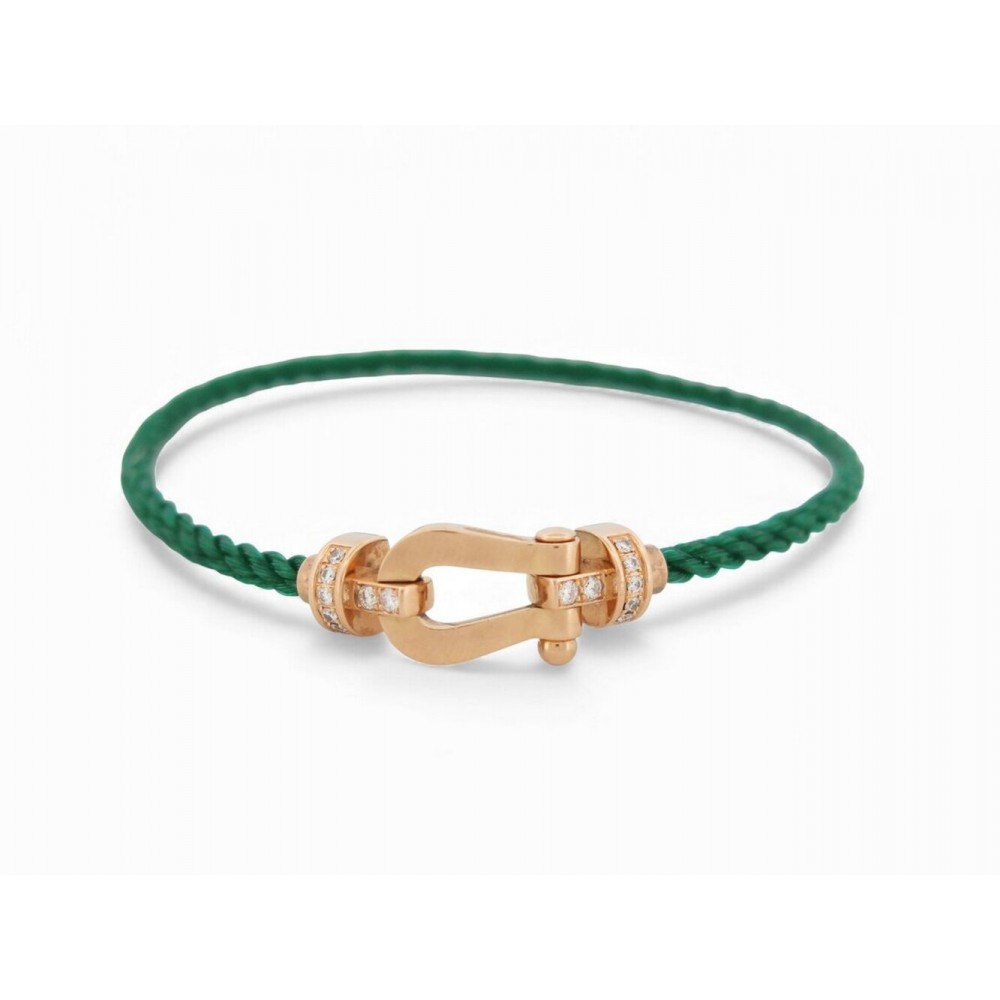 BRACELET FRED FORCE 10 MM EN OR ROSE 18K + CABLE ACIER VERT 16.5CM BANGLE 3050€
