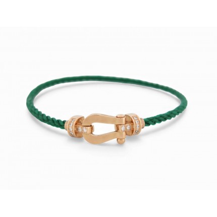 BRACELET FRED FORCE 10 MM EN OR ROSE 18K + CABLE ACIER VERT 16.5CM BANGLE 3050€