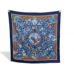 NEUF RARE FOULARD HERMES TURANDOT NATSUNO HIDAKA SOIE BLEUE CARRE 90 SILK SCARF