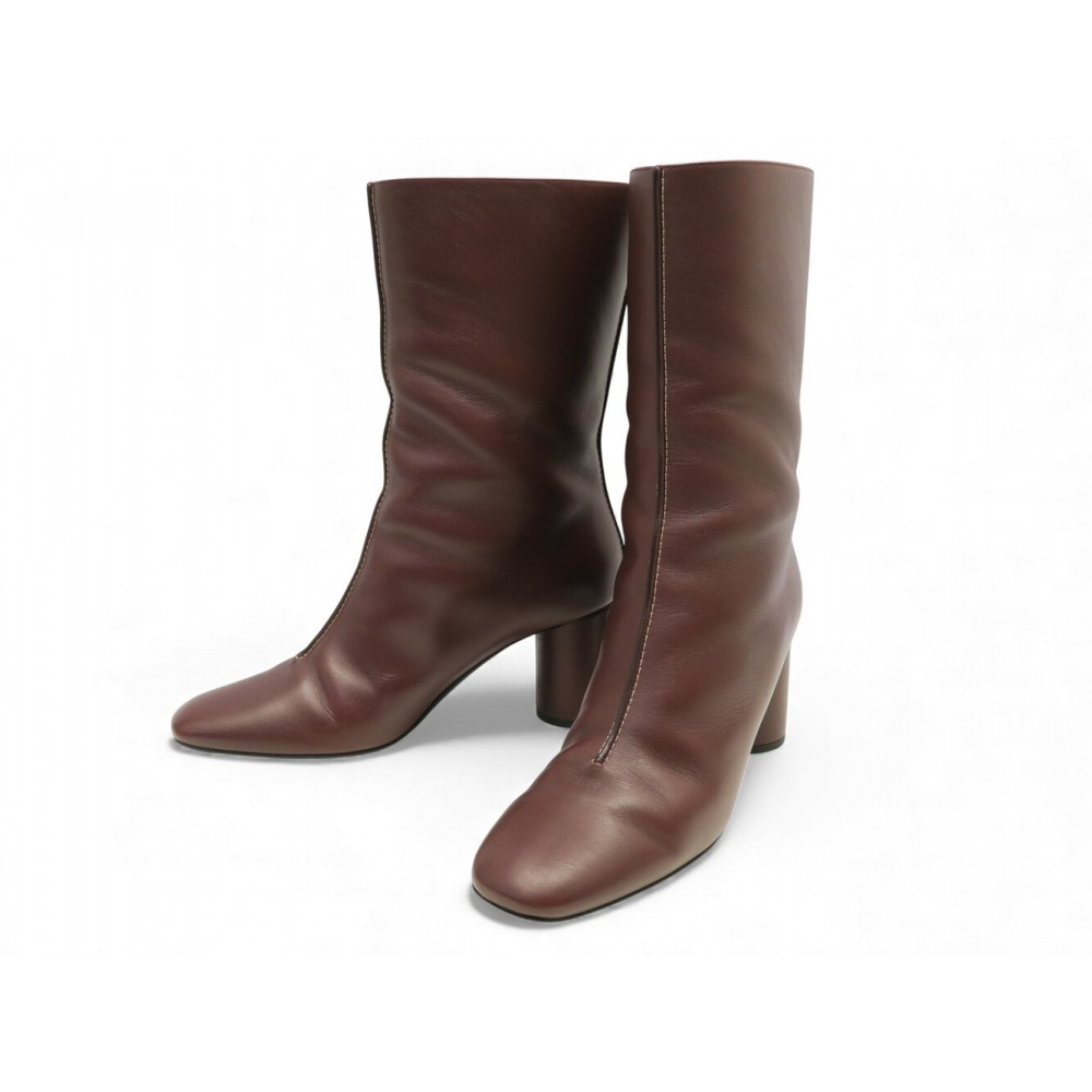 BOTTES HERMES DEFILE H212046Z 39.5 CHAUSSURE CUIR BORDEAUX POCHON BOOTS 1790€