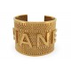 VINTAGE BRACELET CHANEL MANCHETTE LOGO CC LARGE OUVERTE METAL DORE GOLDEN BANGLE