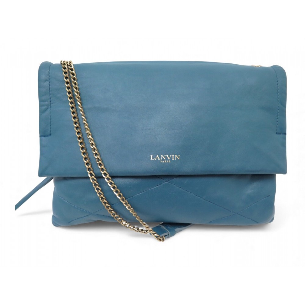 SAC A MAIN LANVIN SUGAR MM EN CUIR BLEU BANDOULIERE LEATHER HAND BAG PURSE 2690€