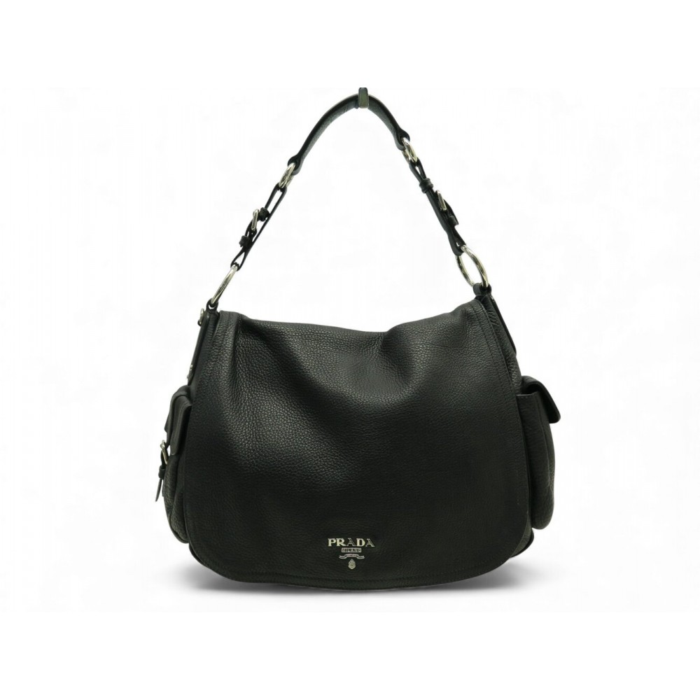 SAC A MAIN PRADA RABAT SIDE POCKET VITELLO DAINO CUIR GRAINE NOIR HAND BAG 2600€