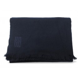 NEUF ECHARPE HERMES ETOLE LOGO EN CACHEMIRE BLEU MARINE CASHMERE STOLE NEW 1090€