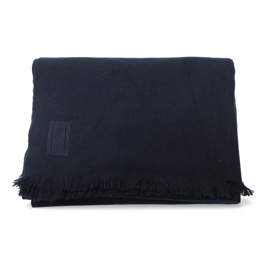 NEUF ECHARPE HERMES ETOLE LOGO EN CACHEMIRE BLEU MARINE CASHMERE STOLE NEW 1090€