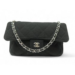 NEUF SAC A MAIN CHANEL JERSEY MATELASSE NOIR BANDOULIERE TRANSFORMABLE EN CABAS