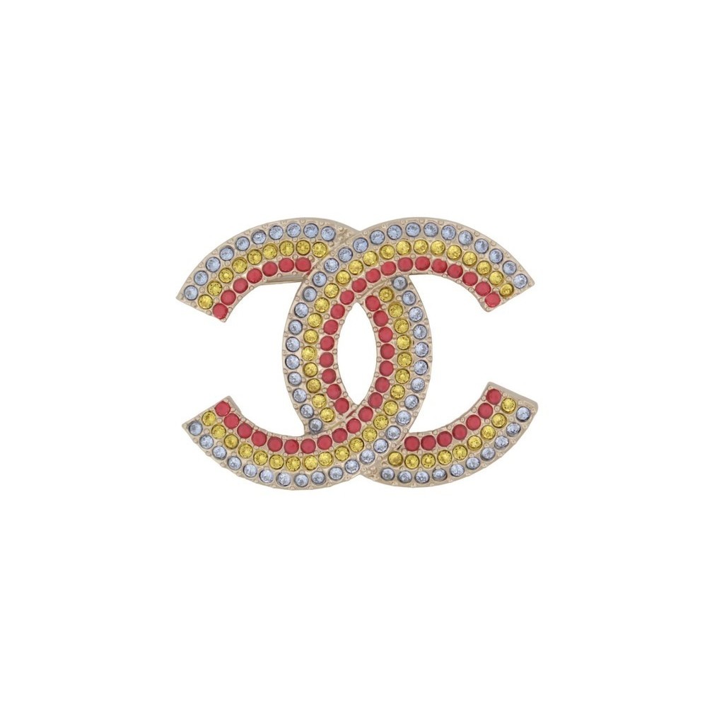NEUF BROCHE CHANEL LOGO CC EN STRASS MULTICOLORES 2023 MULTICOLORED BROOCH 720€