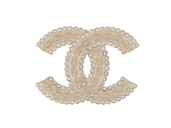  broche chanel logo cc strass 2022 en metal dore