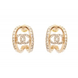 NEUF BOUCLES D'OREILLES CHANEL AB8870 LOGO CC DORE & STRASS 2022 EARRINGS 850€