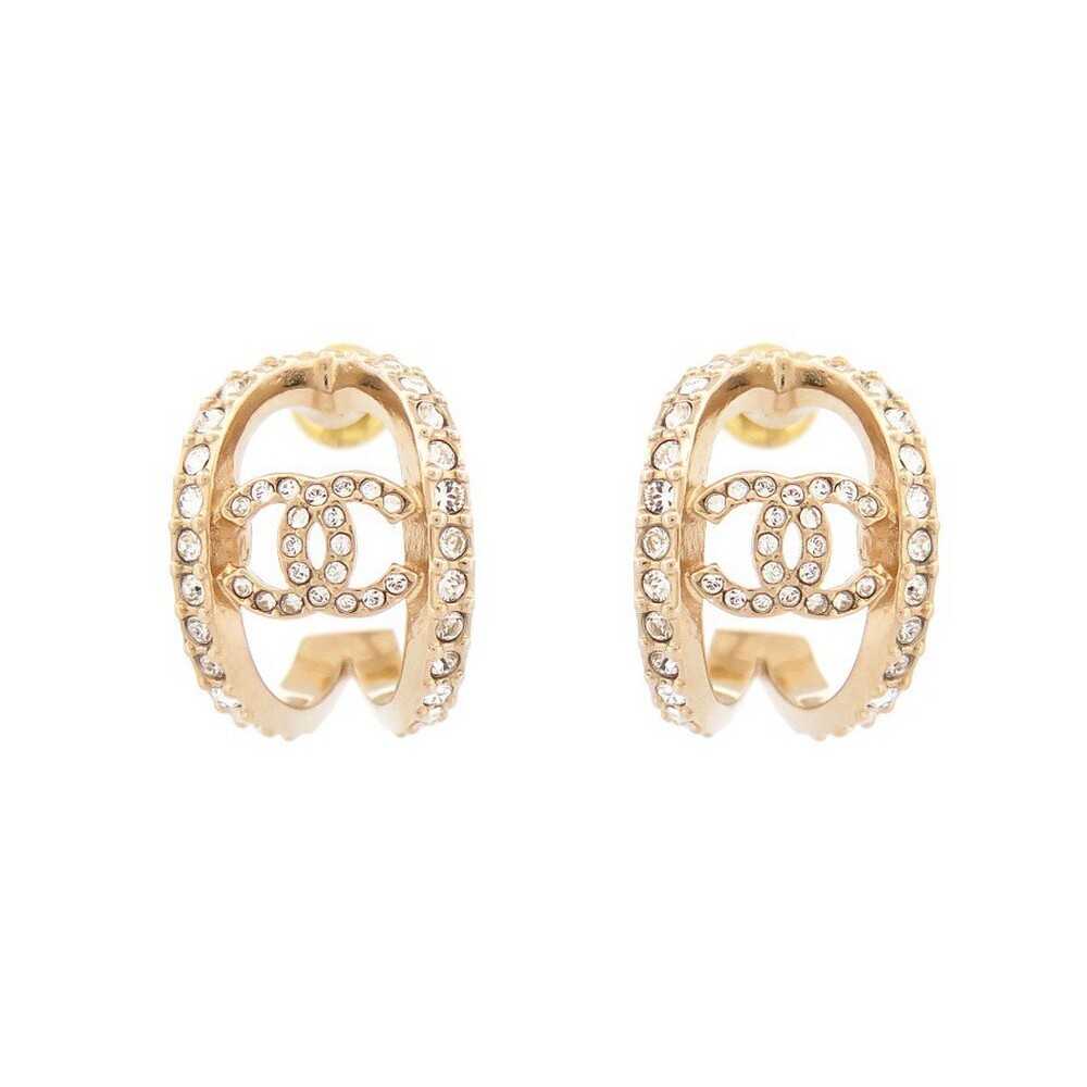 NEUF BOUCLES D'OREILLES CHANEL AB8870 LOGO CC DORE & STRASS 2022 EARRINGS 850€