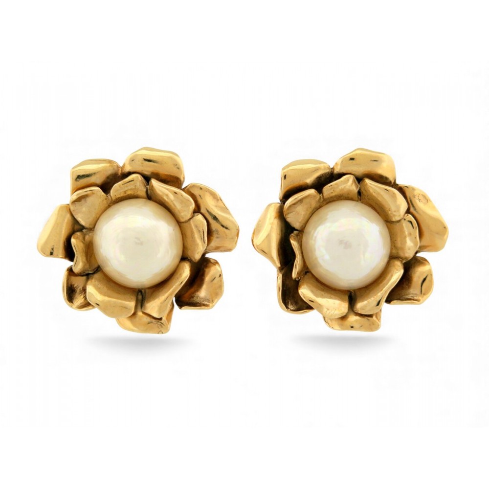 NEUF VINTAGE BOUCLES D'OREILLES YVES SAINT LAURENT GARDENIA PM 2728 EARRINGS