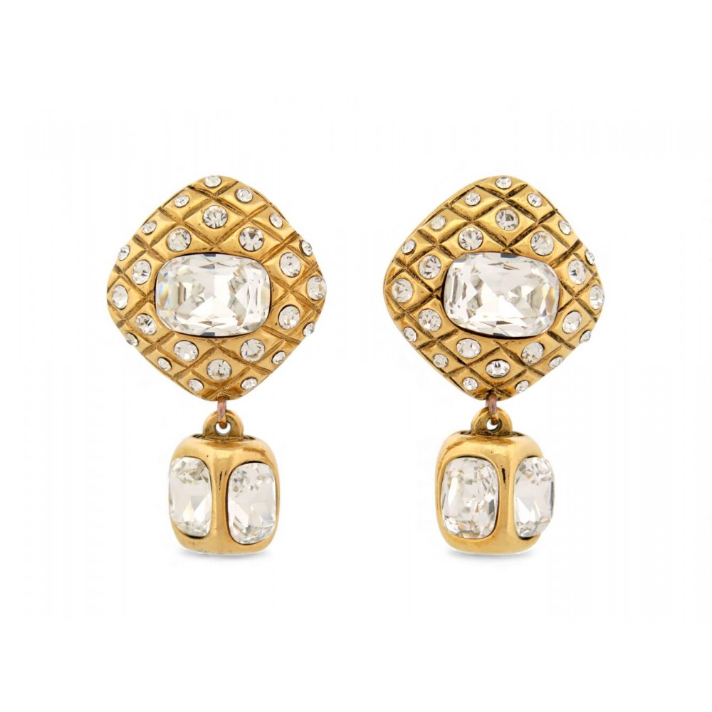 VINTAGE BOUCLES D'OREILLES CHANEL PENDANTES STRASS DE CASTELLANE 1984 EARRINGS