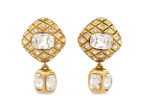  boucles d'oreilles chanel pendantes strass de