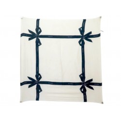 FOULARD CHANEL RUBANS NOEUDS CARRE 90 CM EN SOIE CREME CREAM SILK SCARF 530€