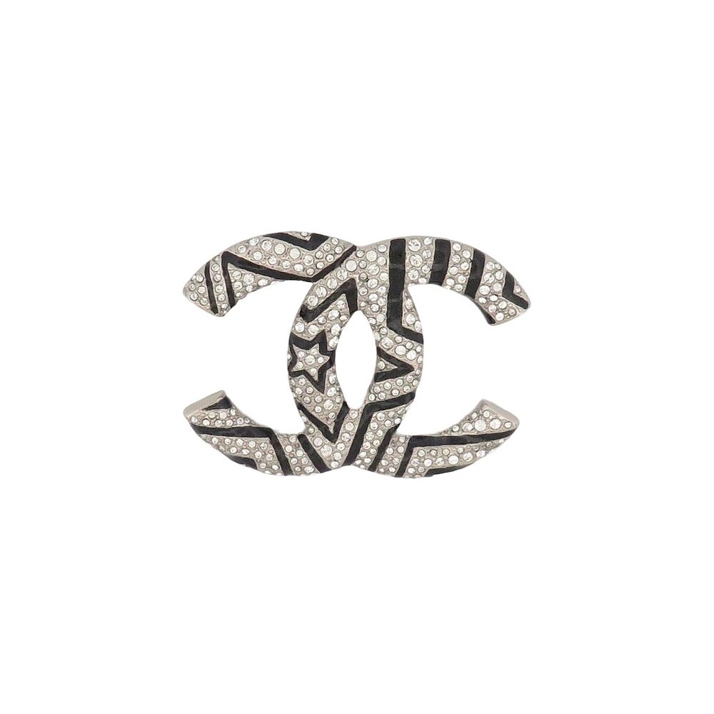 NEUF BROCHE CHANEL LOGO CC STRASS ETOILE METAL ARGENTE SILVER STEEL BROOCH 720€