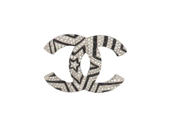  broche chanel logo cc strass etoile metal argente