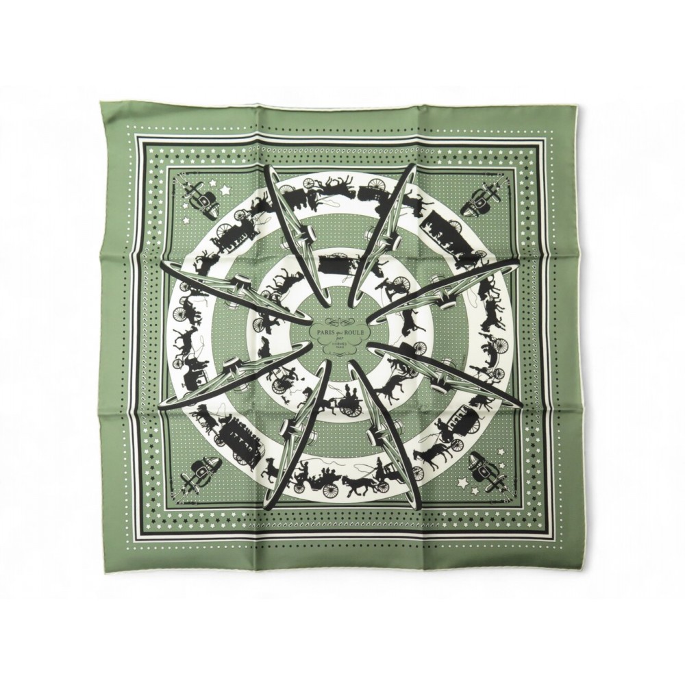 NEUF RARE BANDANA FOULARD HERMES CARRE 55 PARIS QUI ROULE HTH2403 EN SOIE SILK