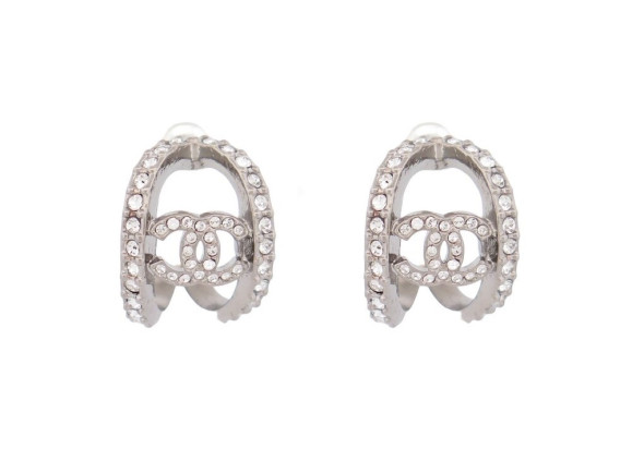 boucles d'oreilles chanel logo cc strass metal
