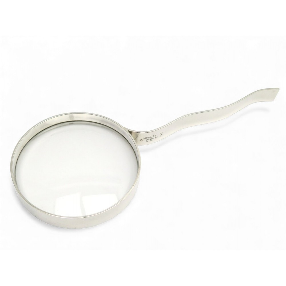 VINTAGE RARE LOUPE DE BUREAU HERMES EN ARGENT MASSIF 925 SILVER MAGNIFYING GLASS