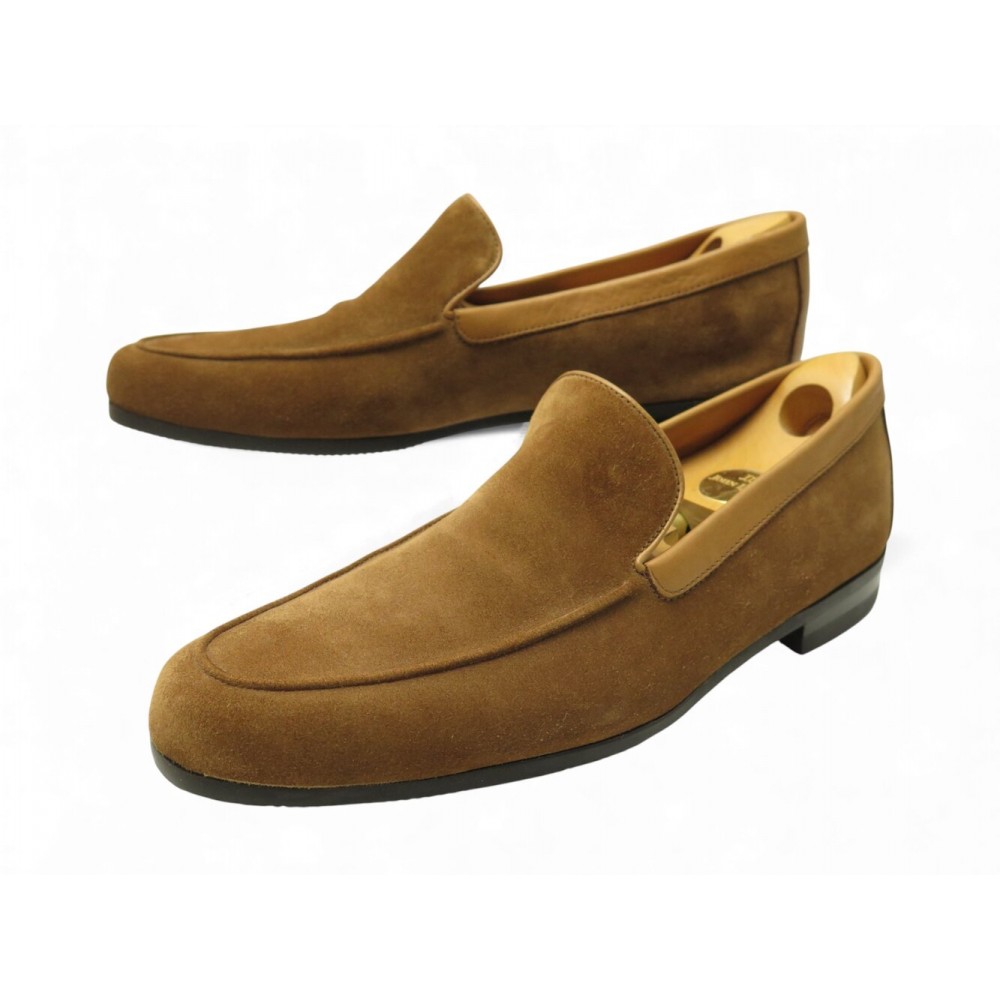 NEUF CHAUSSURES JOHN LOBB MOCASSINS TYNE 7E 41 41.5 DAIM CAMEL EMBAUCHOIRS 1020€
