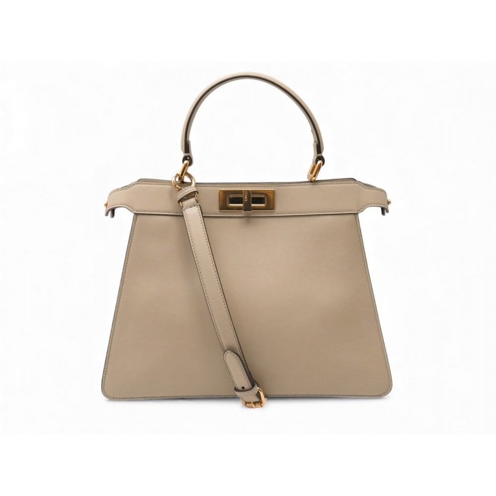 NEUF SAC A MAIN FENDI PEEKABOO MEDIUM 8BN290 BANDOULIERE EN CUIR BEIGE BAG 4600€
