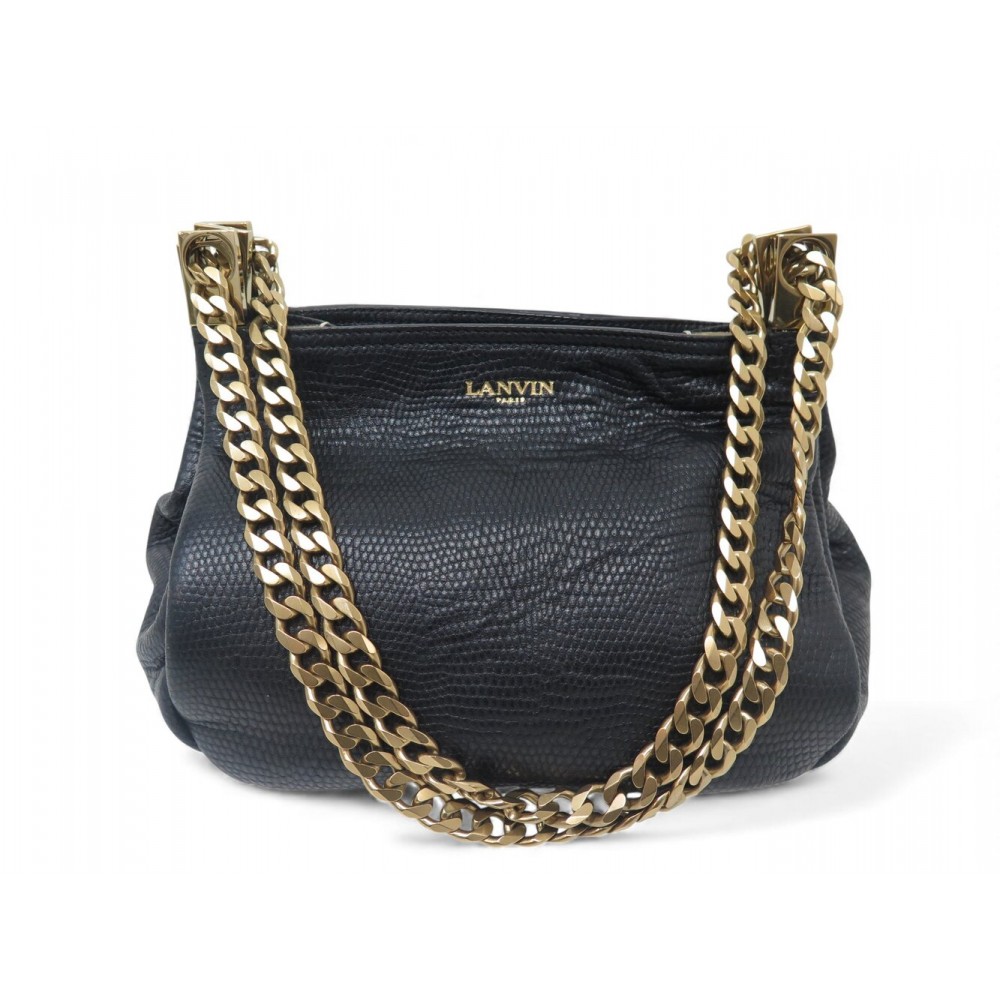 SAC A MAIN LANVIN TILDA CUIR FACON LEZARD NOIR BANDOULIERE BLACK HAND BAG 2690€
