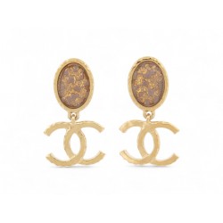 NEUF BOUCLES D'OREILLES CHANEL LOGO CC PENDANTES PIERRES DORE NEW EARRINGS 750€