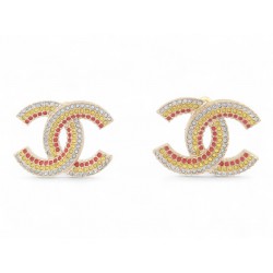 NEUF BOUCLES D'OREILLES CHANEL LOGO CC & STRASS MULTICOLORES 2023 EARRINGS 750€