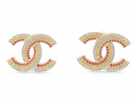  boucles d'oreilles chanel logo cc strass