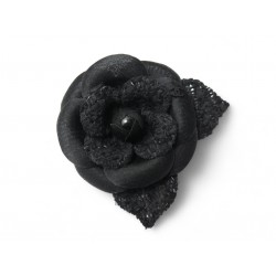 NEUF BROCHE CHANEL CAMELIA EN TWEED NOIR NEW CANVAS BLACK FLOWER BROOCH 690€