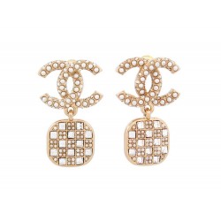 NEUF BOUCLES D'OREILLES CHANEL LOGO CC PENDANTES STRASS 2023 NEW EARRINGS 700€