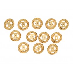 VINTAGE LOT DE 12 BOUTONS CHANEL LOGO CC METAL DORE CORDE TORSADES STEEL BUTTONS