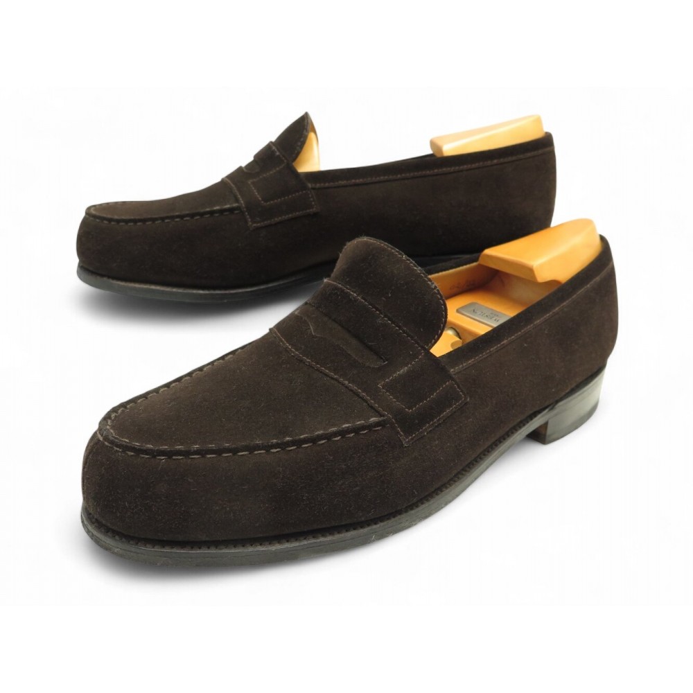 NEUF CHAUSSURES JM WESTON MOCASSINS 180 9D 43 DAIM MARRON EMBAUCHOIR SHOES 995€