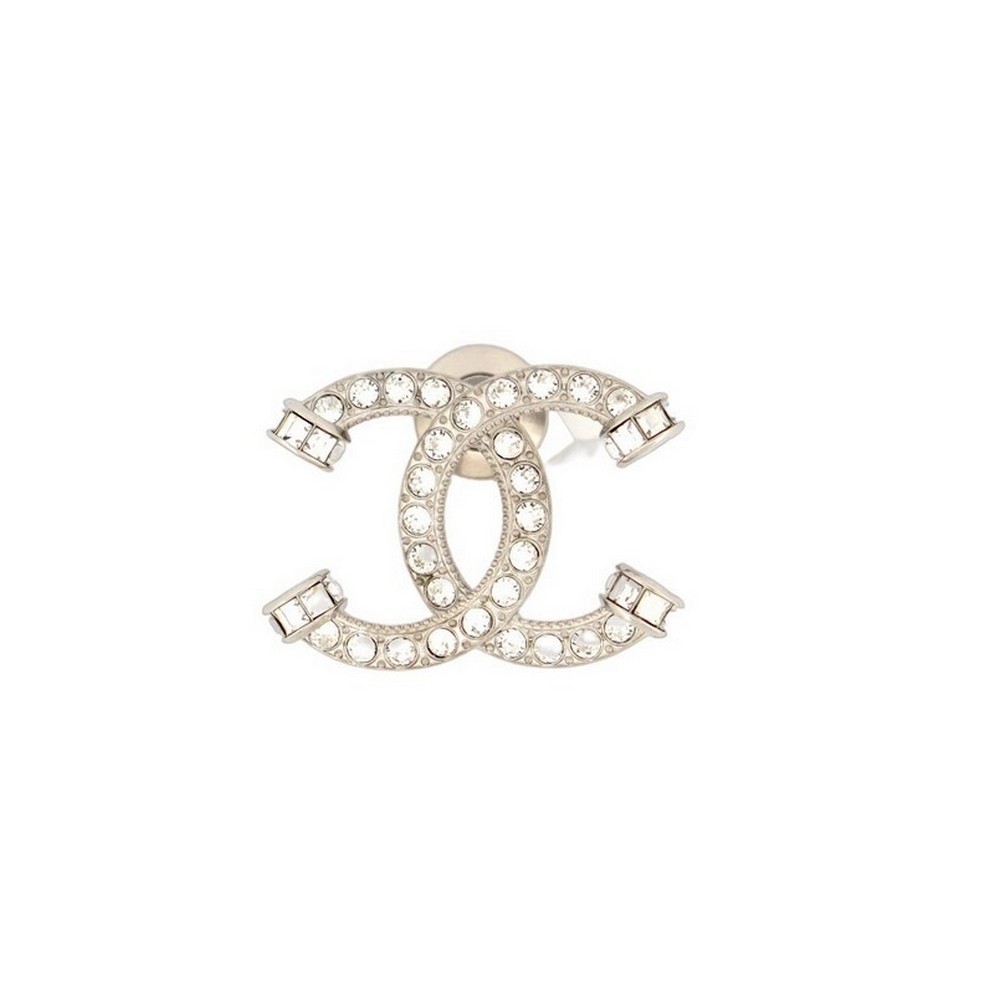 NEUF BROCHE CHANEL LOGO CC STRASS 2023 PINS EN METAL ARGENTE NEW SILVER BROOCH