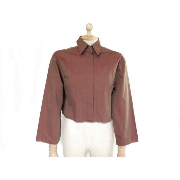 CHEMISIER CHANEL M 38 EN COTON MARRON HAUT TOP CHEMISE BOUTON CC BROWN SHIRT