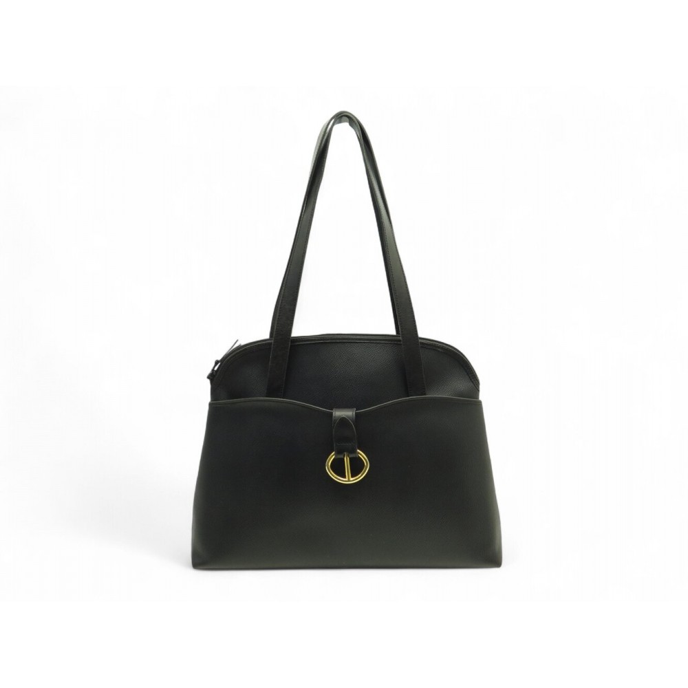 VINTAGE SAC A MAIN CHRISTIAN DIOR TROTTER LOGO CD CUIR GRAINE NOIR HANDBAG 1500€