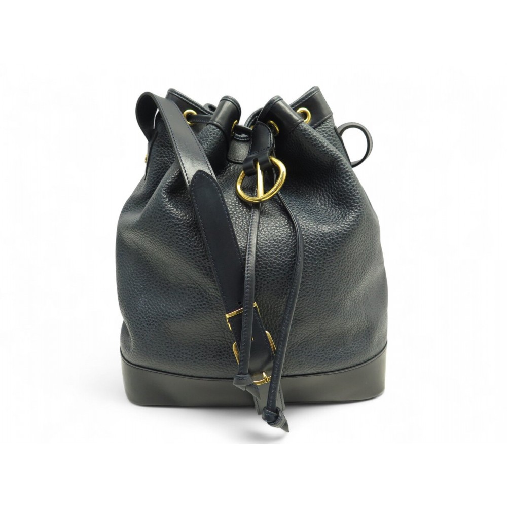 VINTAGE SAC MAIN CHRISTIAN DIOR SEAU LOGO CD CUIR GRAINE BLEU BUCKET BAG 2800€