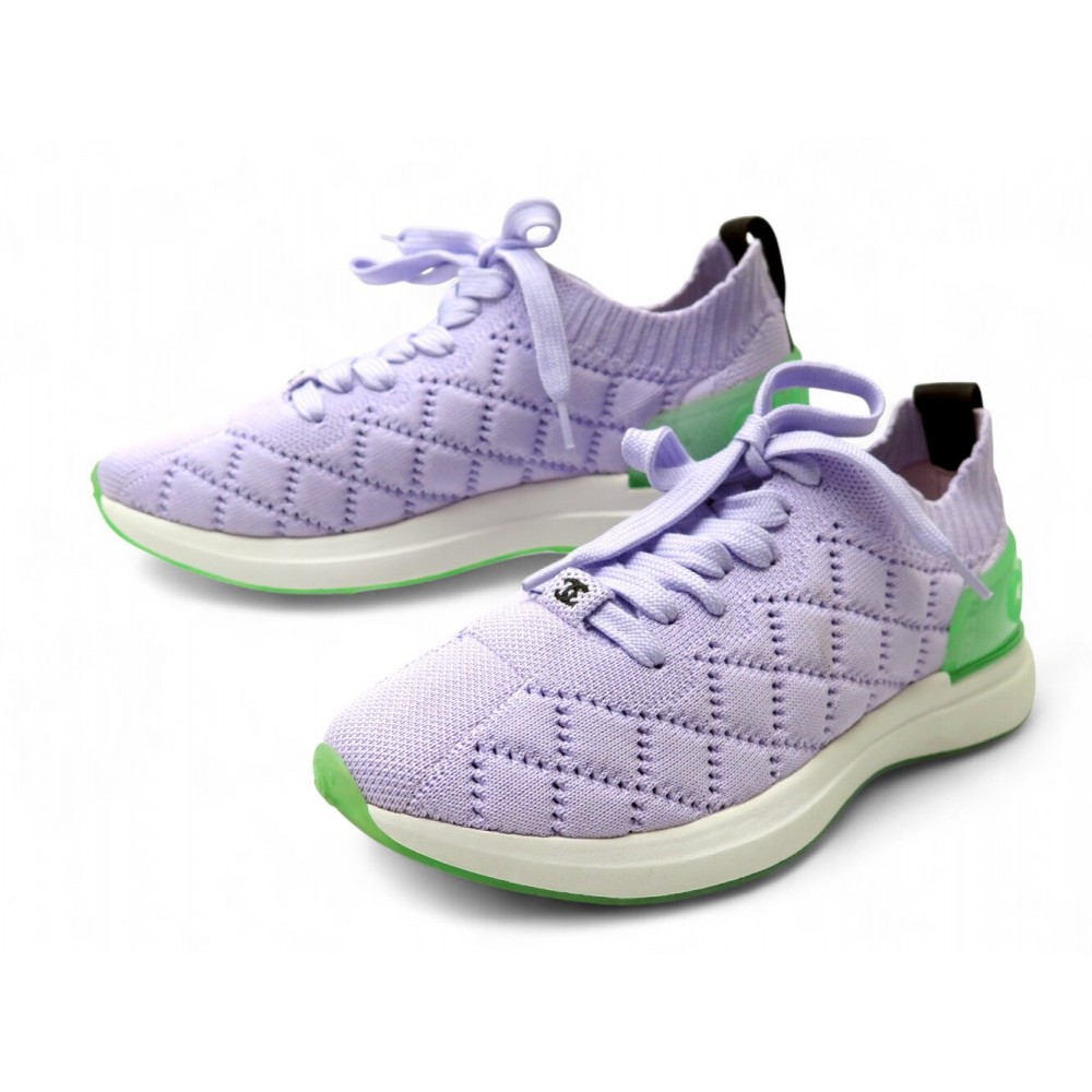 NEUF CHAUSSURES CHANEL CC TRAINER SNEAKER G35549 BASKET TOILE 36.5 SHOES 1150€