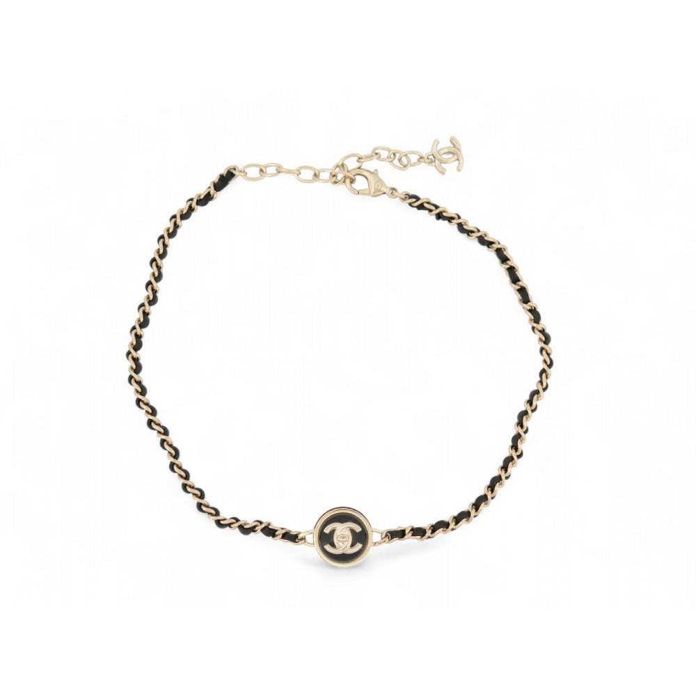 NEUF COLLIER CHANEL CHOKER LOGO CC ROND ABA006 2023 EN METAL DORE NECKLACE 890€