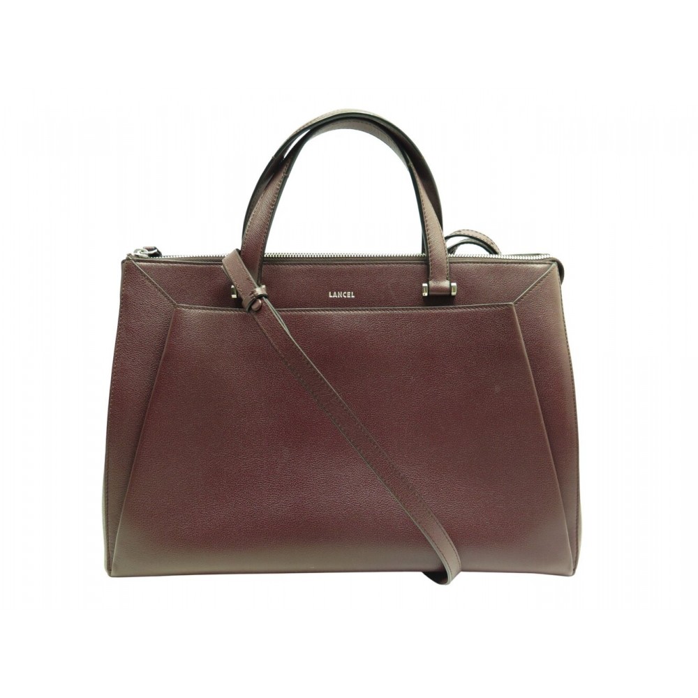 SAC A MAIN LANCEL LISON A07894 EN CUIR GRAINE BORDEAUX BANDOULIERE PURSE 750€