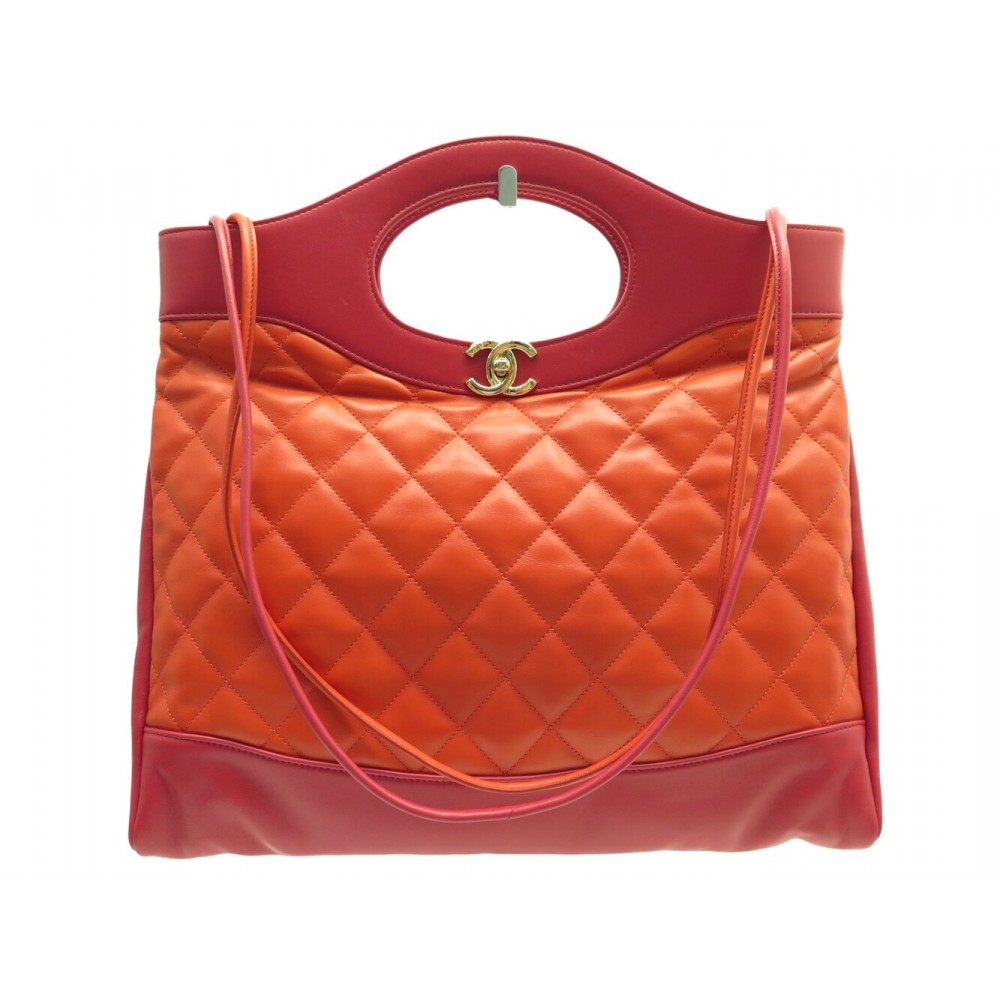 NEUF SAC A MAIN CHANEL 31 EN CUIR MATELASSE ORANGE & ROUGE FERMOIR CC BAG 5900€