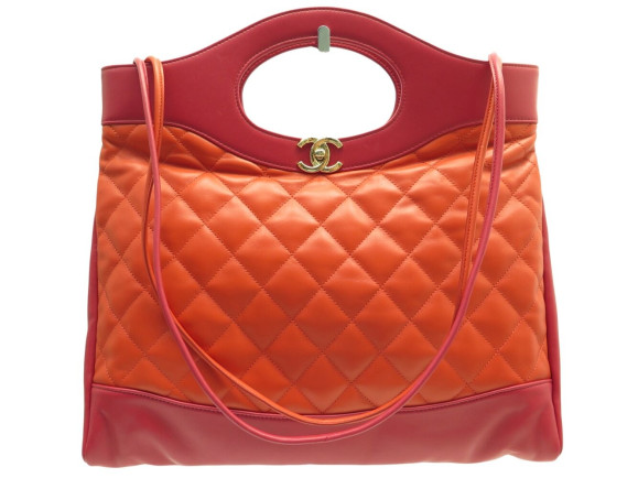 sac a main chanel 31 en cuir matelasse orange